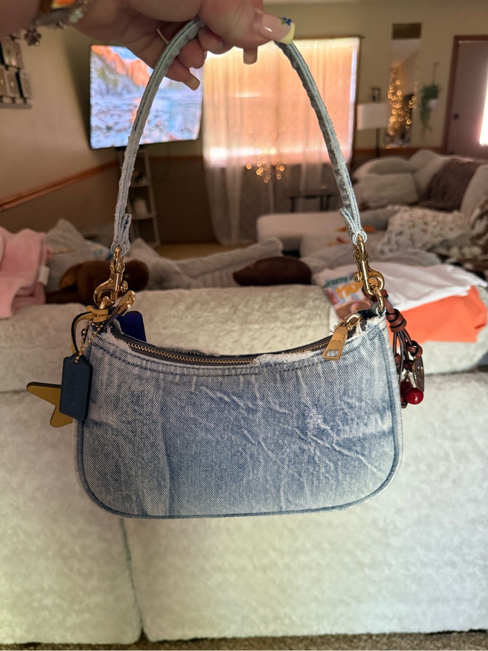 Coach Light Blue Denim Shoulder Bag with Gold Hardware - Picture 2 of 3